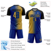 Laden Sie das Bild in den Galerie-Viewer, Custom Royal Old Gold-Black Sublimation Gradient Fashion Soccer Uniform Jersey