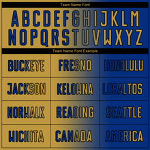 Laden Sie das Bild in den Galerie-Viewer, Custom Royal Old Gold-Black Sublimation Gradient Fashion Soccer Uniform Jersey