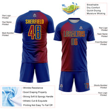 Laden Sie das Bild in den Galerie-Viewer, Custom Royal Maroon-Gold Sublimation Gradient Fashion Soccer Uniform Jersey