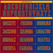 Laden Sie das Bild in den Galerie-Viewer, Custom Royal Maroon-Gold Sublimation Gradient Fashion Soccer Uniform Jersey