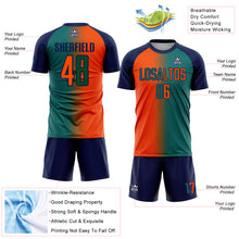 Load image into Gallery viewer, Custom Teal Orange-Navy Sublimation Gradient Fashion Soccer Uniform Jersey