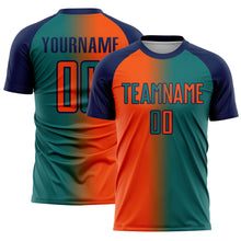Load image into Gallery viewer, Custom Teal Orange-Navy Sublimation Gradient Fashion Soccer Uniform Jersey