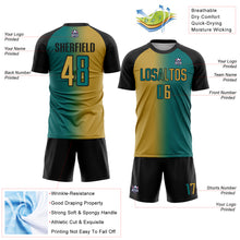 Load image into Gallery viewer, Custom Teal Old Gold-Black Sublimation Gradient Fashion Soccer Uniform Jersey