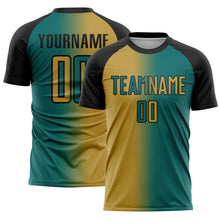 Load image into Gallery viewer, Custom Teal Old Gold-Black Sublimation Gradient Fashion Soccer Uniform Jersey