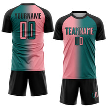 Load image into Gallery viewer, Custom Teal Medium Pink-Black Sublimation Gradient Fashion Soccer Uniform Jersey