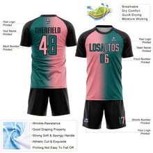 Load image into Gallery viewer, Custom Teal Medium Pink-Black Sublimation Gradient Fashion Soccer Uniform Jersey