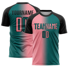 Load image into Gallery viewer, Custom Teal Medium Pink-Black Sublimation Gradient Fashion Soccer Uniform Jersey