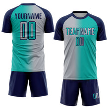 Load image into Gallery viewer, Custom Aqua Gray-Navy Sublimation Gradient Fashion Soccer Uniform Jersey