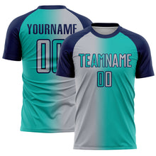 Load image into Gallery viewer, Custom Aqua Gray-Navy Sublimation Gradient Fashion Soccer Uniform Jersey