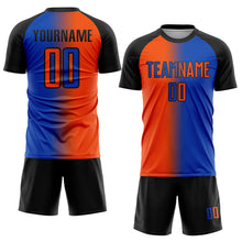 Laden Sie das Bild in den Galerie-Viewer, Custom Thunder Blue Orange-Black Sublimation Gradient Fashion Soccer Uniform Jersey