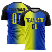 Load image into Gallery viewer, Custom Thunder Blue Neon Yellow-Black Sublimation Gradient Fashion Soccer Uniform Jersey