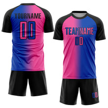 Load image into Gallery viewer, Custom Thunder Blue Pink-Black Sublimation Gradient Fashion Soccer Uniform Jersey