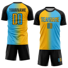 Charger l'image dans la galerie, Custom Sky Blue Gold-Black Sublimation Gradient Fashion Soccer Uniform Jersey