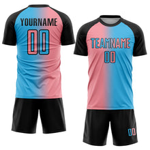 Charger l'image dans la galerie, Custom Sky Blue Medium Pink-Black Sublimation Gradient Fashion Soccer Uniform Jersey
