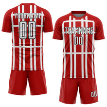 Load image into Gallery viewer, Custom Red White-Black Stripe Line Sublimation Soccer Uniform Jersey