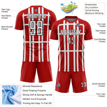 Load image into Gallery viewer, Custom Red White-Black Stripe Line Sublimation Soccer Uniform Jersey