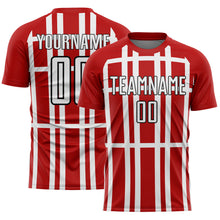 Load image into Gallery viewer, Custom Red White-Black Stripe Line Sublimation Soccer Uniform Jersey