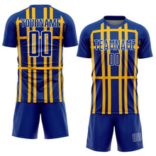 Load image into Gallery viewer, Custom Royal Gold-White Stripe Line Sublimation Soccer Uniform Jersey