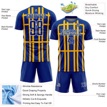 Load image into Gallery viewer, Custom Royal Gold-White Stripe Line Sublimation Soccer Uniform Jersey