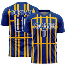Load image into Gallery viewer, Custom Royal Gold-White Stripe Line Sublimation Soccer Uniform Jersey