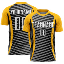 Load image into Gallery viewer, Custom Gold White-Black Stripe Line Sublimation Soccer Uniform Jersey