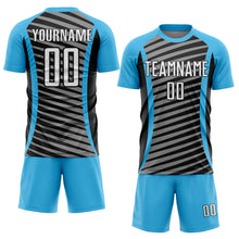 Загрузить изображение в средство просмотра галереи, Custom Sky Blue White-Black Stripe Line Sublimation Soccer Uniform Jersey