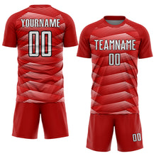 Load image into Gallery viewer, Custom Red White-Black Stripe Line Sublimation Soccer Uniform Jersey