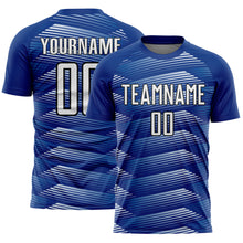 Загрузить изображение в средство просмотра галереи, Custom Royal White-Black Stripe Line Sublimation Soccer Uniform Jersey