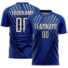 Загрузить изображение в средство просмотра галереи, Custom Royal White-Black Stripe Line Sublimation Soccer Uniform Jersey