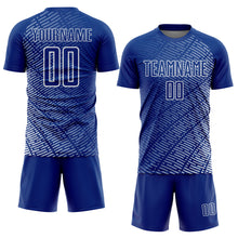 Load image into Gallery viewer, Custom Royal White Stripe Line Sublimation Soccer Uniform Jersey