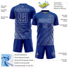Load image into Gallery viewer, Custom Royal White Stripe Line Sublimation Soccer Uniform Jersey