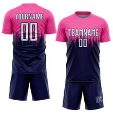 Laden Sie das Bild in den Galerie-Viewer, Custom Pink White-Navy Gradient Dripping Splatter Art Sublimation Soccer Uniform Jersey