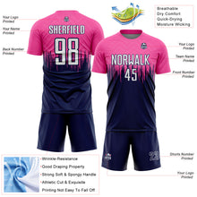 Laden Sie das Bild in den Galerie-Viewer, Custom Pink White-Navy Gradient Dripping Splatter Art Sublimation Soccer Uniform Jersey