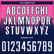 Laden Sie das Bild in den Galerie-Viewer, Custom Pink White-Navy Gradient Dripping Splatter Art Sublimation Soccer Uniform Jersey