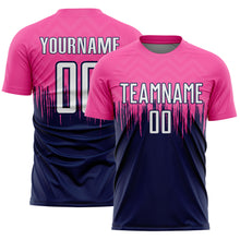 Laden Sie das Bild in den Galerie-Viewer, Custom Pink White-Navy Gradient Dripping Splatter Art Sublimation Soccer Uniform Jersey