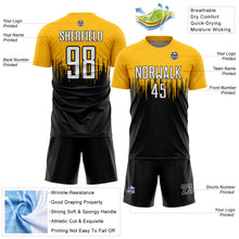 Charger l'image dans la galerie, Custom Gold White-Black Gradient Dripping Splatter Art Sublimation Soccer Uniform Jersey
