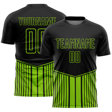 Custom Black Neon Green Stripe Line Sublimation Soccer Uniform Jersey