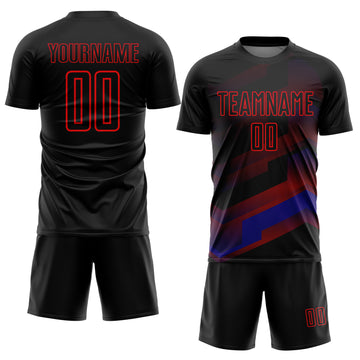 Custom Black Fire Red Gradient Arrow Geometric Shapes Sublimation Soccer Uniform Jersey