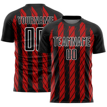 Load image into Gallery viewer, Custom Black Red-White Stripe Line Sublimation Soccer Uniform Jersey