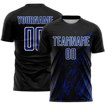 Load image into Gallery viewer, Custom Black Royal-White Splash Sublimation Soccer Uniform Jersey