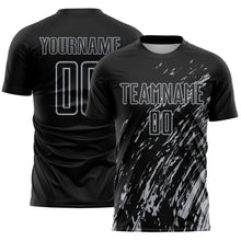 Load image into Gallery viewer, Custom Black Gray Splash Sublimation Soccer Uniform Jersey
