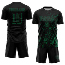 Load image into Gallery viewer, Custom Black Kelly Green Splash Sublimation Soccer Uniform Jersey