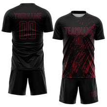 Load image into Gallery viewer, Custom Black Crimson Splash Sublimation Soccer Uniform Jersey