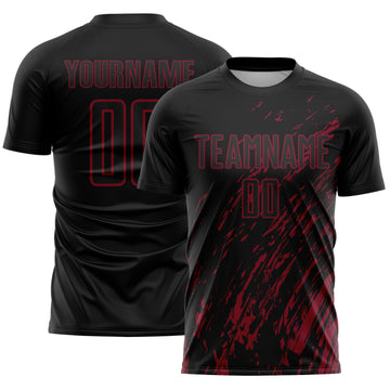 Custom Black Crimson Splash Sublimation Soccer Uniform Jersey