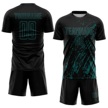 Load image into Gallery viewer, Custom Black Teal Splash Sublimation Soccer Uniform Jersey
