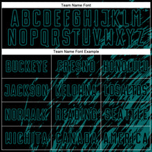 Load image into Gallery viewer, Custom Black Teal Splash Sublimation Soccer Uniform Jersey