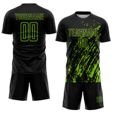 Load image into Gallery viewer, Custom Black Neon Green Splash Sublimation Soccer Uniform Jersey
