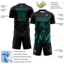 Load image into Gallery viewer, Custom Black Aqua Splash Sublimation Soccer Uniform Jersey