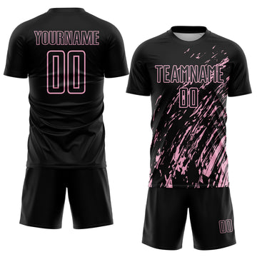 Custom Black Light Pink Splash Sublimation Soccer Uniform Jersey