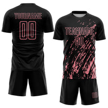 Load image into Gallery viewer, Custom Black Medium Pink Splash Sublimation Soccer Uniform Jersey